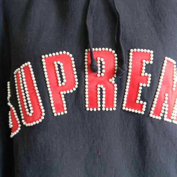 SUPREME WM'S NAVY BLUE PEARL LOGO HOODIE HOODED SWEATSHIRT SZ L - Picture 2 of 10